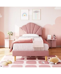 gaomon Twin Xl Bed Frame Velvet Upholstered Adjustable Headboard for Boys Girls Wooden Slats No Box Spring Needed Light Pink