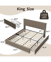 gaomon King Size Corduroy Upholstered Platform Bed Frame with Tufted Wingback Headboard