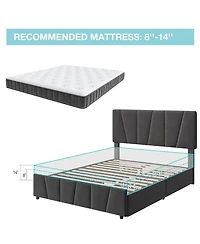 Gaomon Queen Size Bed Frame with 4 Storage Drawers and Adjustable Headboard, Linen Upholstered Platform Bed Frame