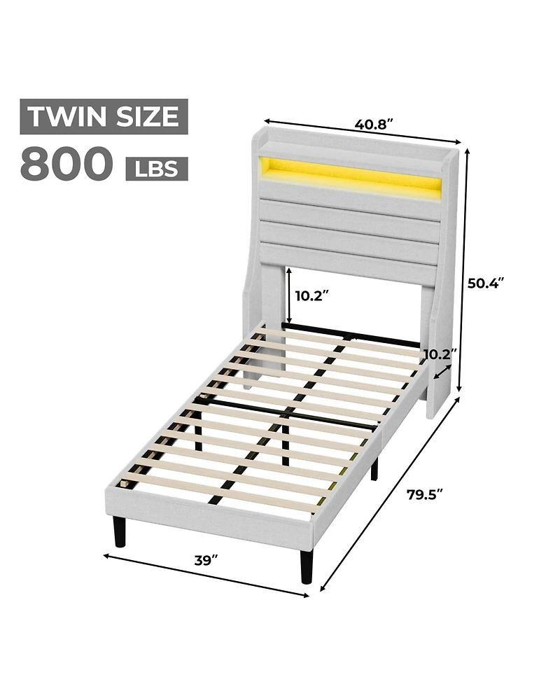 gaomon Twin Bed Frame with Usb Charging Station & Led Lights