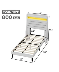 gaomon Twin Bed Frame with Usb Charging Station & Led Lights