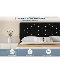 gaomon Queen Size Velvet Upholstered Headboard with Wood Slats Solid Stable Platform Bed Frame