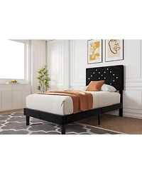 gaomon Queen Size Velvet Upholstered Headboard with Wood Slats Solid Stable Platform Bed Frame