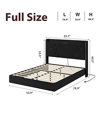 Gaomon Full Size Floating Bed Frame, Suspended Bed with Rgb Led Lights and Charging Station, Upholstered Bed Frame