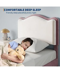 Gaomon Upholstered Twin Bed Frame with Storage Drawer & Scallop Headboard