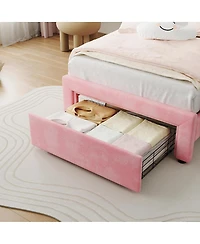 gaomon Twin Kids Bed Frame, Upholstered Platform with Adjustable Headboard, Drawer & Led