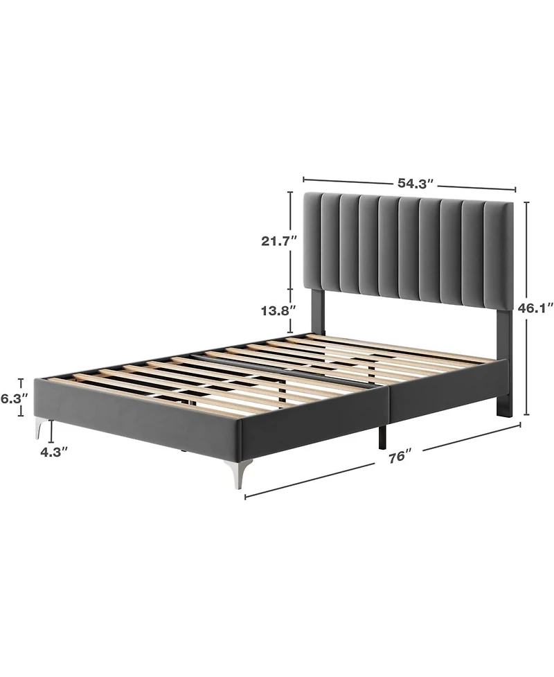 gaomon Full Velvet Adjustable Bed Frame, Strong Wooden Slat Support, Noise-Free, Easy Assembly, No Box Spring Needed
