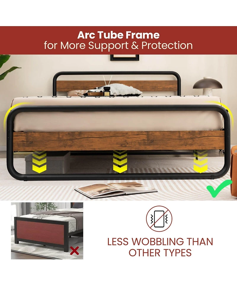 Sugift Arc Platform Bed with Headboard and Footboard - Queen