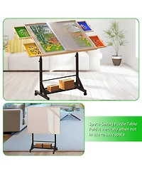 Flynama 34" Adjustable Puzzle Table with 360° Tilt, Storage Drawers & Protective Cover for 1500-Piece Puzzles, Height-Adjustable Mobile Work