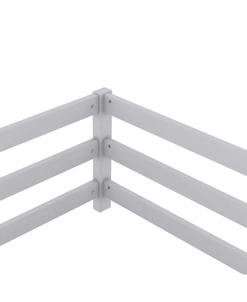 Cesicia Grey Wood Full Size Kids Floor Bed Kids Montessori Floor Bed with Fence for Girls, Boys