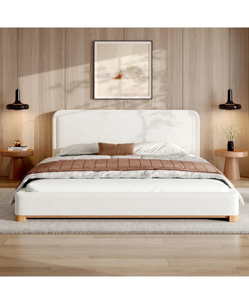 Streamdale Furniture King Size Boucle Upholstered Curved Headboard Bed Frame, White