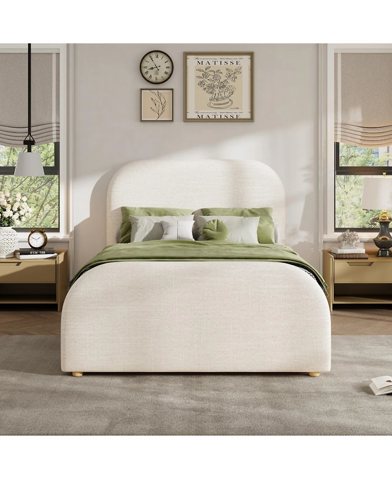Streamdale Furniture Twin Size Linen Upholstered Curved Headboard Bed Frame, Beige