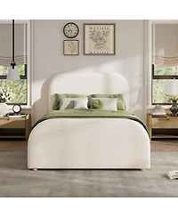 Streamdale Furniture Twin Size Linen Upholstered Curved Headboard Bed Frame, Beige