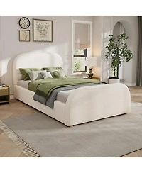 Streamdale Furniture Twin Size Linen Upholstered Curved Headboard Bed Frame, Beige