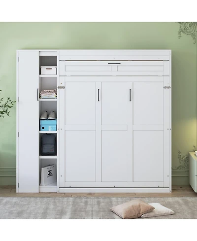 Streamdale Furniture Queen Size Murphy Bed Wall Bed with Shelves, Wardrobe and Led