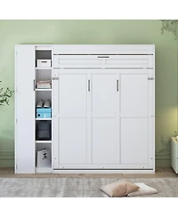 Streamdale Furniture Queen Size Murphy Bed Wall Bed with Shelves, Wardrobe and Led