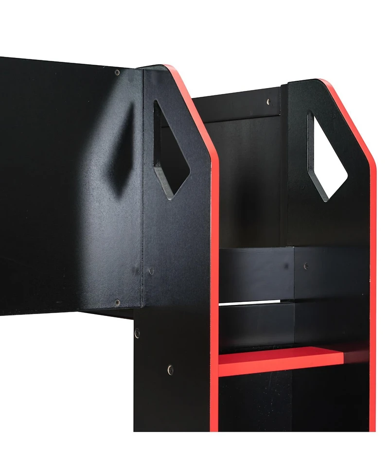 Streamdale Furniture Full Size Wood Loft Bed with Adjustable Desk, Drawers, Storage, Rgb Lights, Blue