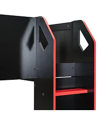 Streamdale Furniture Full Size Wood Loft Bed with Adjustable Desk, Drawers, Storage, Rgb Lights, Blue