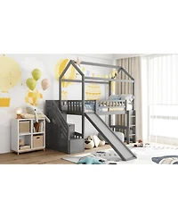 Streamdale Furniture Twin Loft Bed with Drawers and Slide, Gray