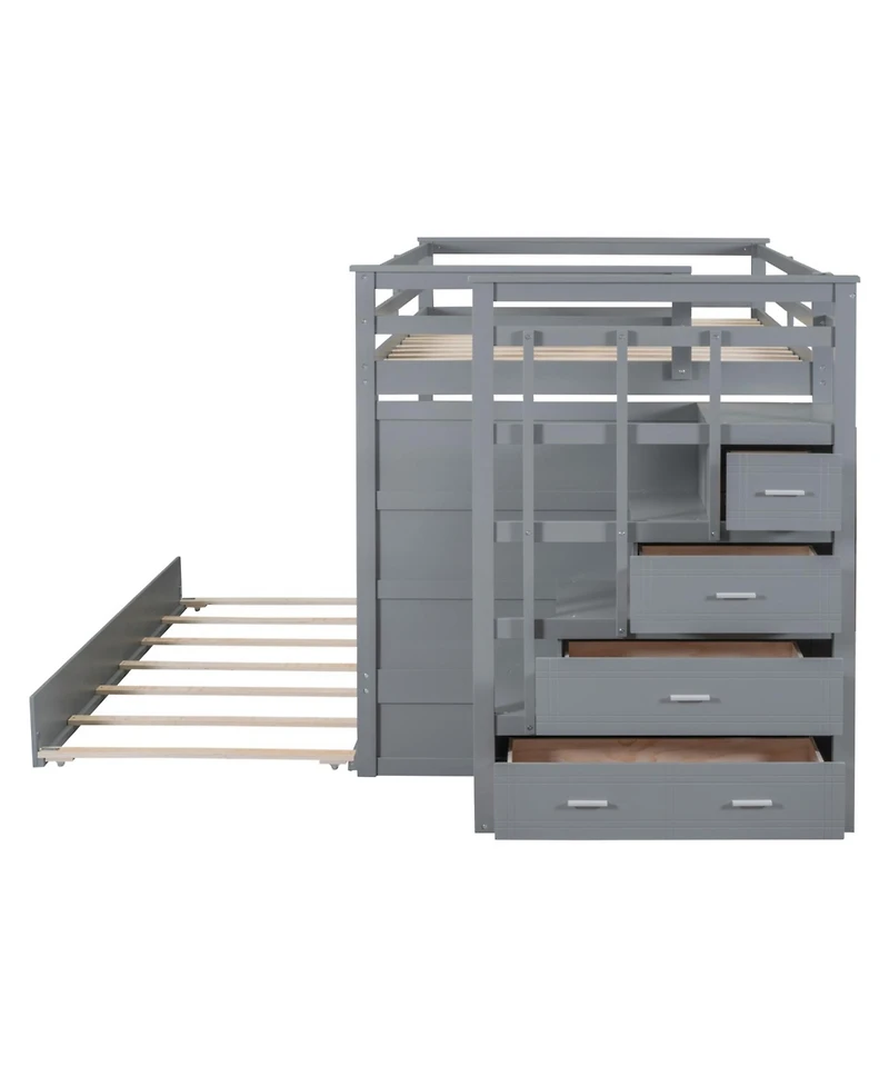 Streamdale Furniture Full Over Bunk Bed w/ Twin Trundle & Stairs, Gray