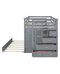 Streamdale Furniture Full Over Bunk Bed w/ Twin Trundle & Stairs, Gray
