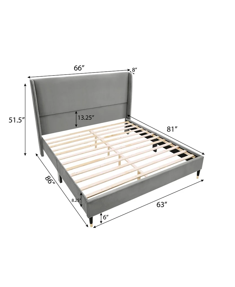 Streamdale Rozitta Gray Velvet Wingback Platform Bed, Queen