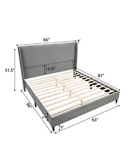 Streamdale Rozitta Gray Velvet Wingback Platform Bed, Queen