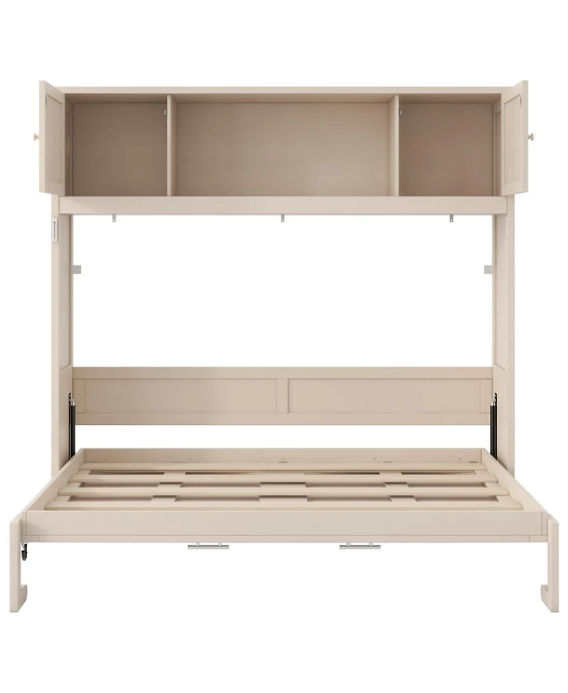Streamdale Furniture Full Size Murphy Bed with Storage Cabinets, Beige