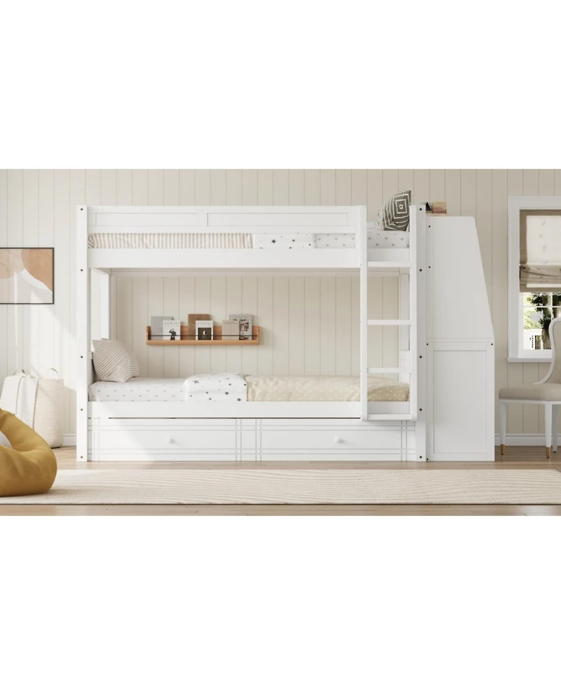 Streamdale Furniture Full Multifunctional Bunk Bed with Desk and Bookshelves, Drawers, Gray