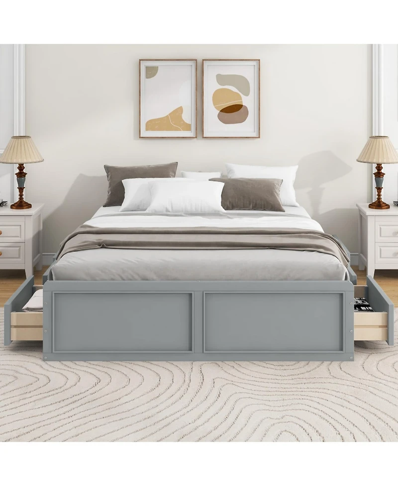 Streamdale Furniture Wood Queen Size Platform Bed Frame with 6 Drawers