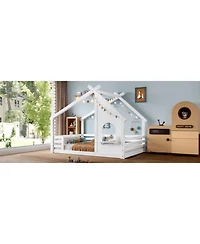 Streamdale Furniture Full House Floor Bed with Window & Shelf, Solid Wood, White