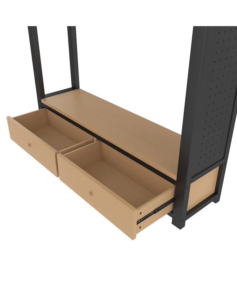 Streamdale Metal Loft Bed with Wardrobe and Shelves, Black