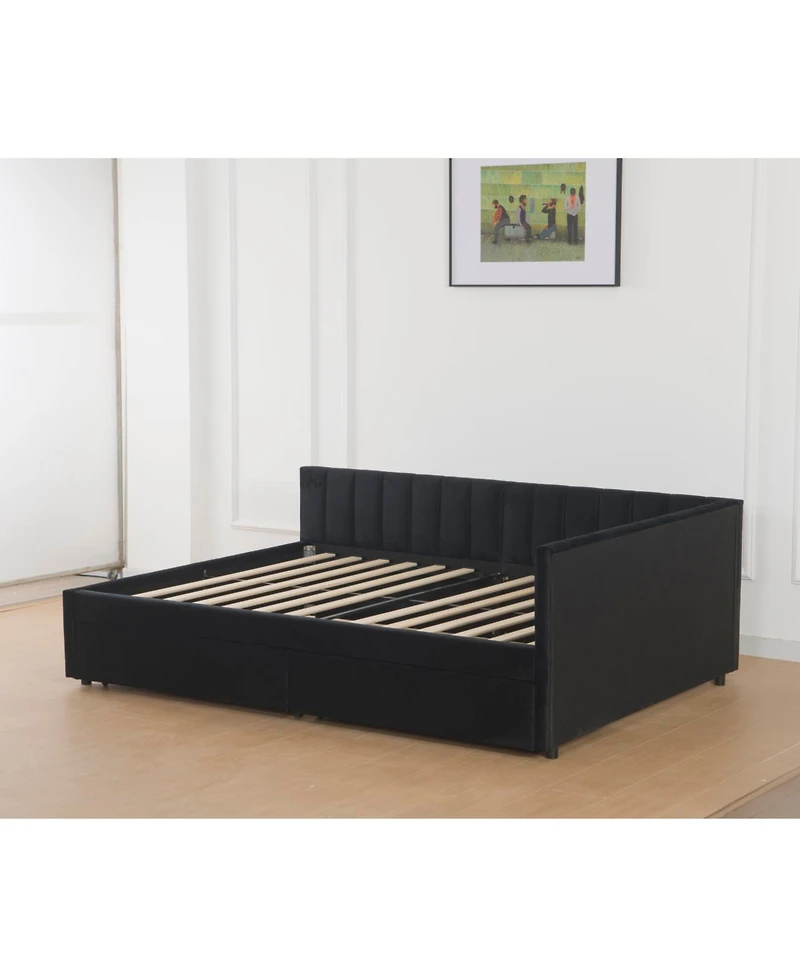 Streamdale Furniture Upholstered Daybed with Storage Drawers & L-Shaped Headboard