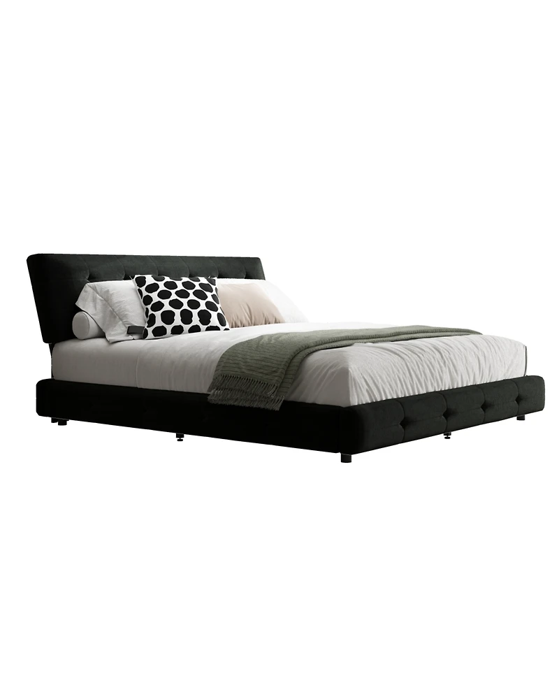 Streamdale Furniture Streamdale King Size Bed Frame with Tufted Headboard, Chenille Platform Bed, Black