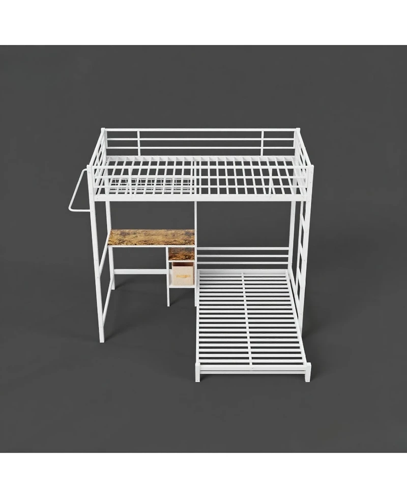 Streamdale Furniture Bunk Bed Twin Over Twin with Desk Station, L-Shaped Metal Loft Bed, White