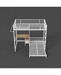 Streamdale Furniture Bunk Bed Twin Over Twin with Desk Station, L-Shaped Metal Loft Bed, White