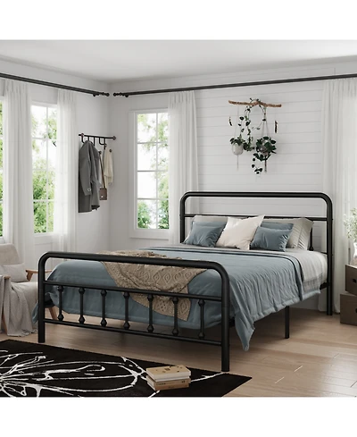 Streamdale Queen Metal Bed Frame with Headboard, Black