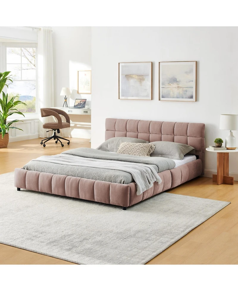 Streamdale Furniture Queen Size Chenille Upholstered Bed with Storage Drawer