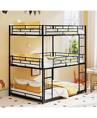 Costway Full Over Full Over Full Metal Bed Frame Heavy-Duty Triple Bunk Bed w/Dual Ladders
