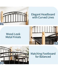 gaomon Metal Platform Bed Frame with Victorian Iron-Art Headboard & Footboard, Steel Slat Mattress Support, Storage-Friendly, No Box Spring Needed