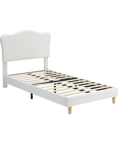 Gaomon Bed Frame for Kids, Upholstered Platform with Cute Boucle Velvet Headboard Girls, No Box Spring Needed, Easy Assembly