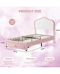 gaomon Upholstered Bed Frame with Storage Drawer and Smart Led Headboard, Twin Size Platform Bed Frame for Kids