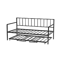 Slickblue Metal Pull-Out Trundle, Led Lights, Charging Station, Adjustable Backrest Daybed Frame