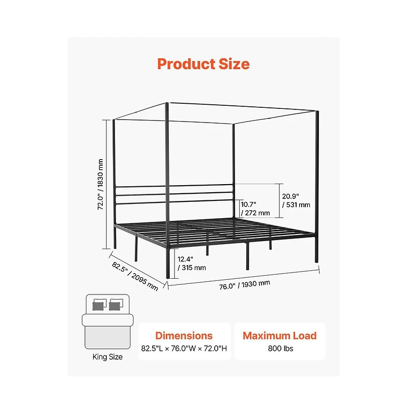 Slickblue Four Poster Metal Canopy Bed Frame for Modern Bedroom