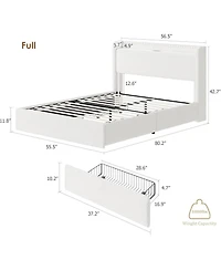 gaomon Full Size Boucle Led Bed Frame with 4 Storage Drawers, Storage Headboard, Charging Station, Usb Ports, White
