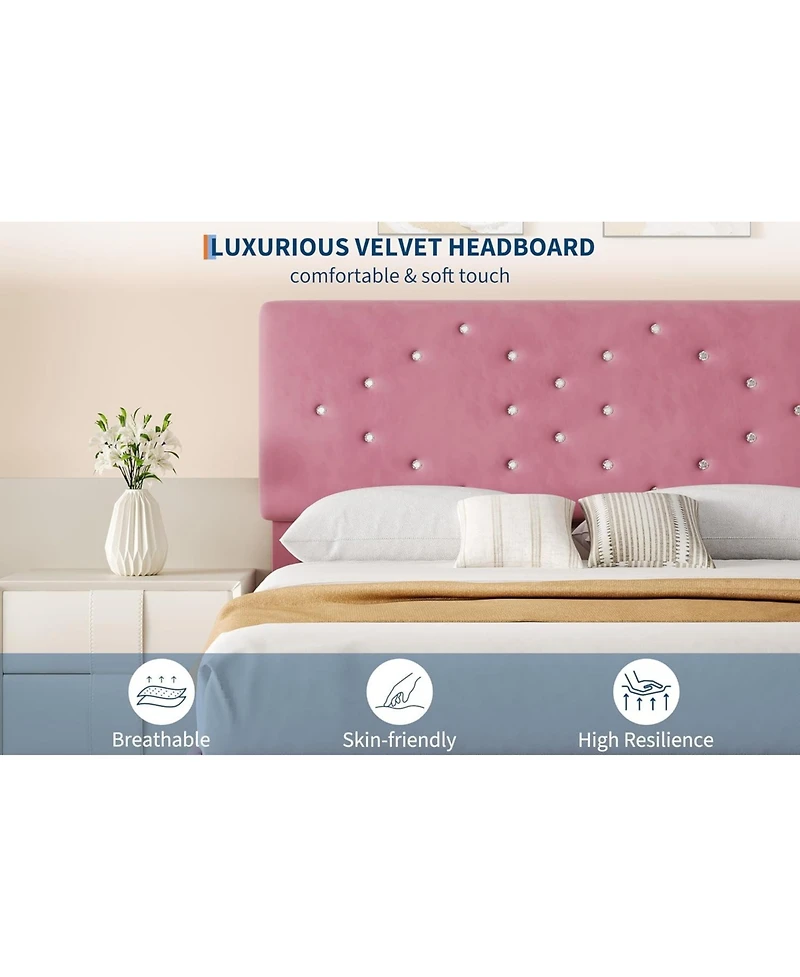 Gaomon Queen Size Upholstered with Button Tufted Headboard, Under Bed Storage, Sturdy Wood Slats Platform Bed