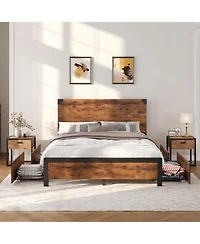 Gaomon Full Size Metal Platform with Storage Drawers and Wooden Headboard, No Box Spring Bed Frame