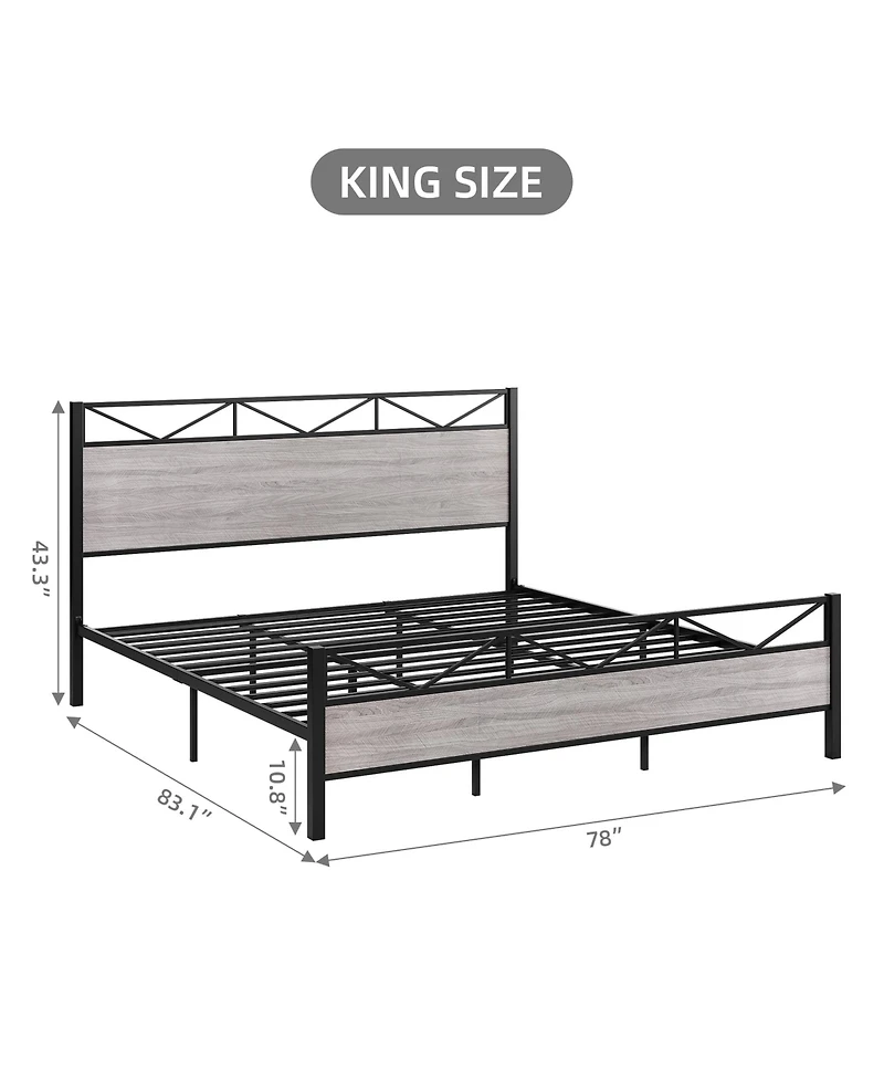 gaomon King Size Triangular Panel Platform Bed Light Gray Woodgrain Space-Saving No Box Spring