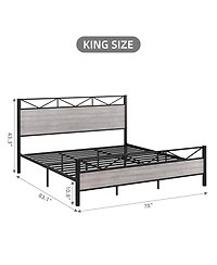 gaomon King Size Triangular Panel Platform Bed Light Gray Woodgrain Space-Saving No Box Spring
