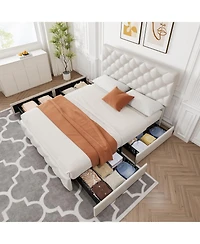 gaomon King Size Platform Bed Frame Adjustable Headboard 4 Drawers Modern Grey Upholstered with Footboard Wood Slats